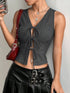 'Narskin' Tie Up V-Neck Tank Top - Celes Fashion